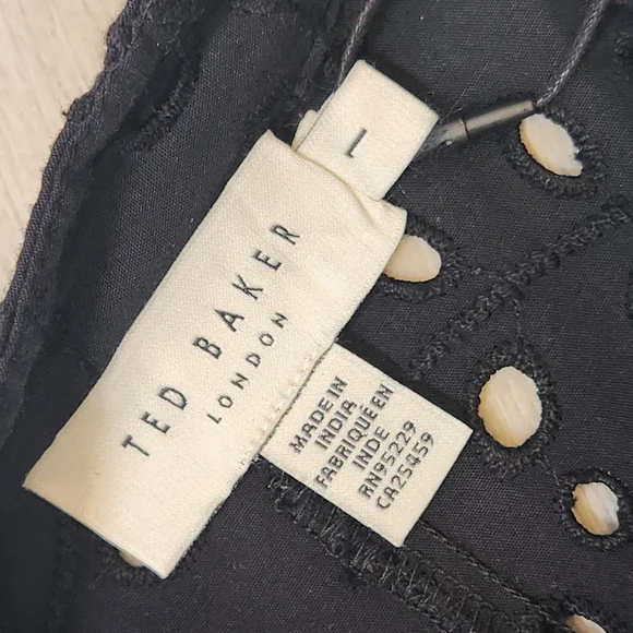 Ted Baker midi dress women's 4 black 100% cotton broderie relaxed fit new $395 - Picture 4 of 14